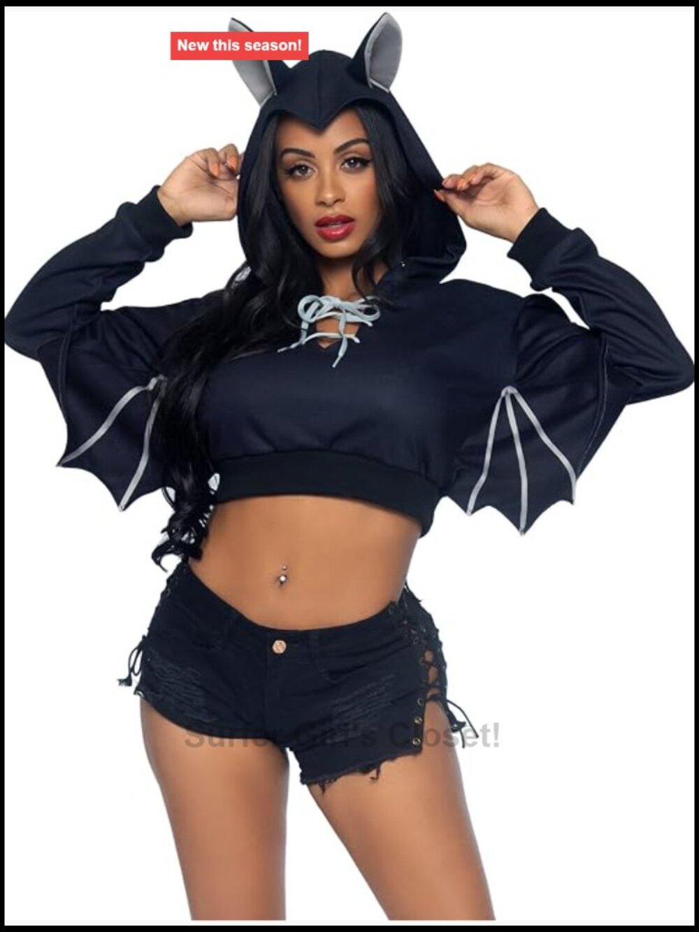 Animal Cropped Hoodie Halloween Costume Bat Wing Sleeves